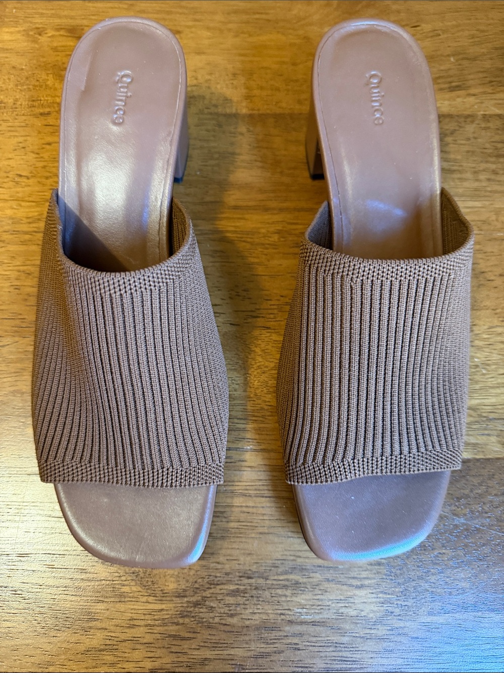 Quince Brown Knit Block Heel Mules
